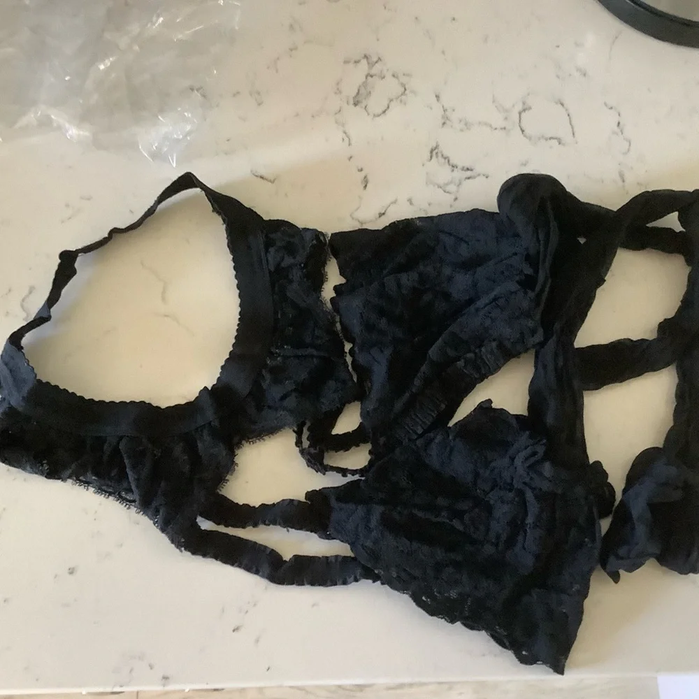 Vintage Victoria’s Secret lace garter belt with thigh high stockings black